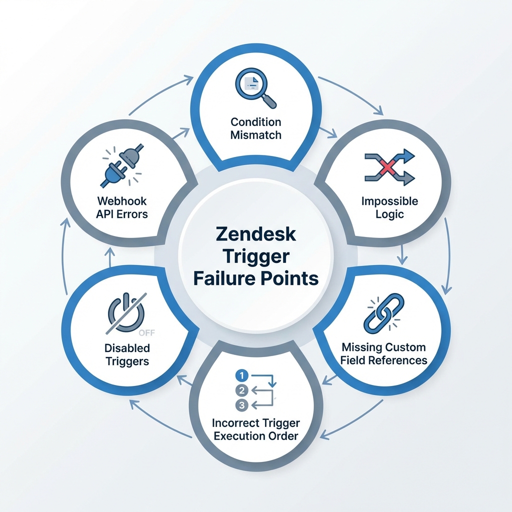 Seis patrones de fallo comunes que ayudan a los administradores de Zendesk a diagnosticar por qué las automatizaciones no se activan en los tickets