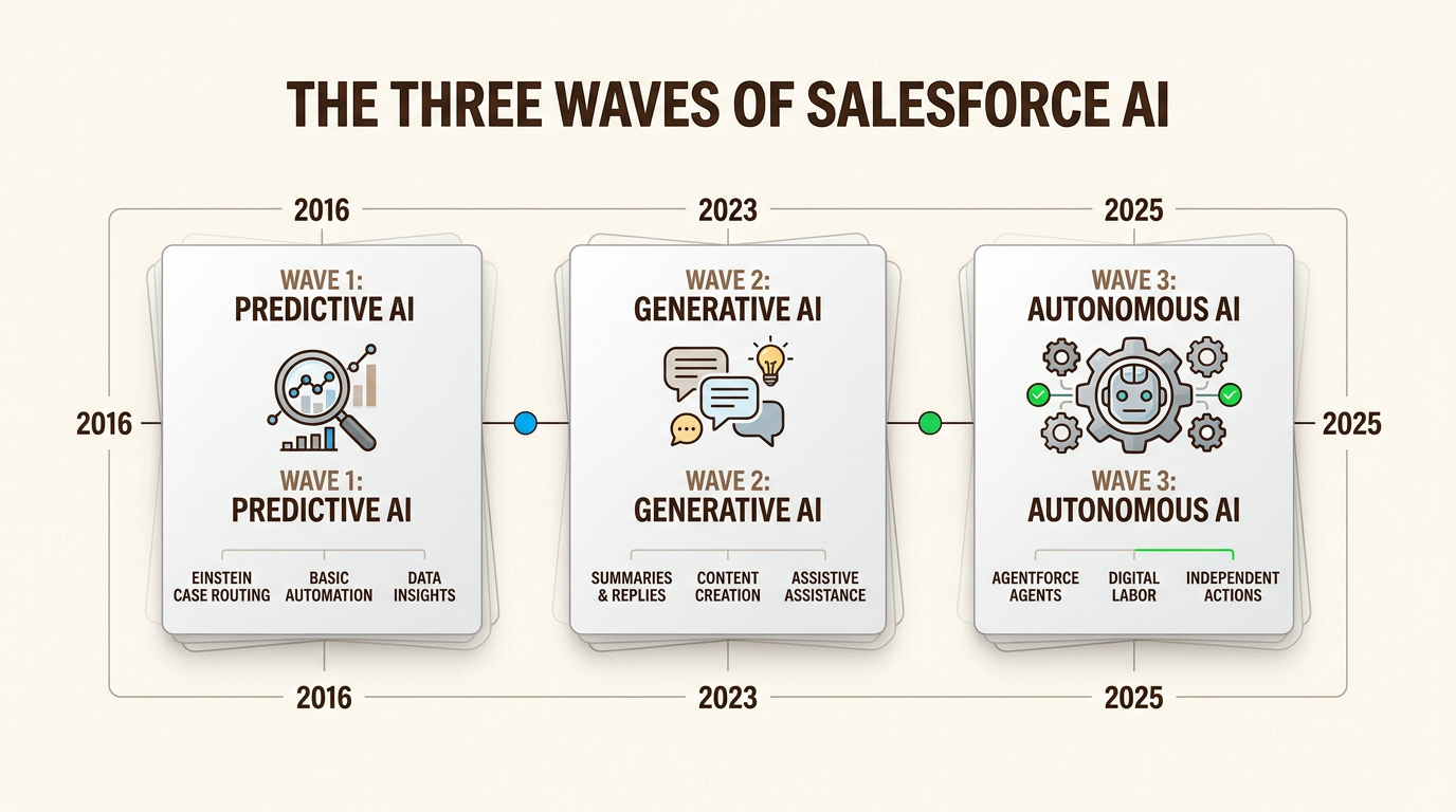 Chronologie de l'évolution de l'IA de Salesforce, des outils prédictifs aux agents Agentforce autonomes