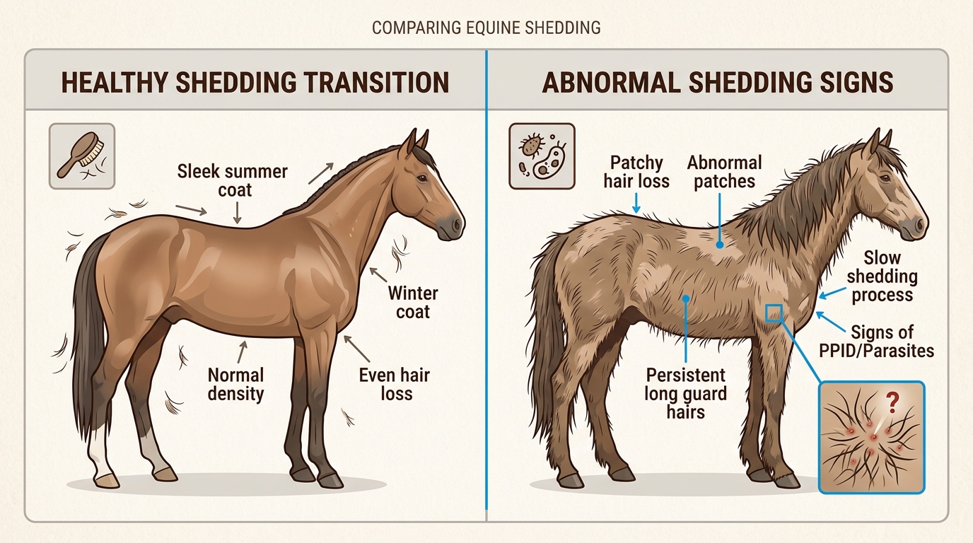 Identifying deviations from your horse's normal shedding pattern is a critical first step in detecting underlying health or metabolic issues.
