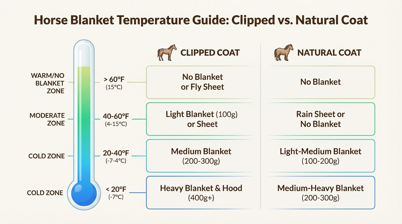 Temperature-based blanket guide helps horse owners choose the right protection for their horse's coat type