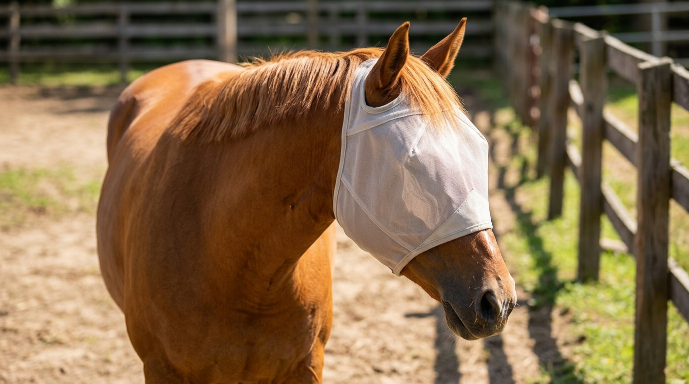 A high-quality fly mask provides essential UV protection and eye clearance while standing up to daily pasture wear.