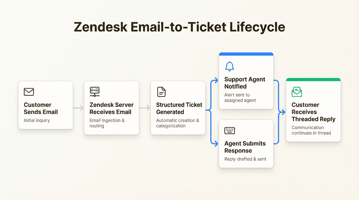 Este flujo de trabajo automatizado transforma los correos electrónicos no estructurados de los clientes en tickets de soporte rastreables, asegurando que cada consulta se capture y se asigne.