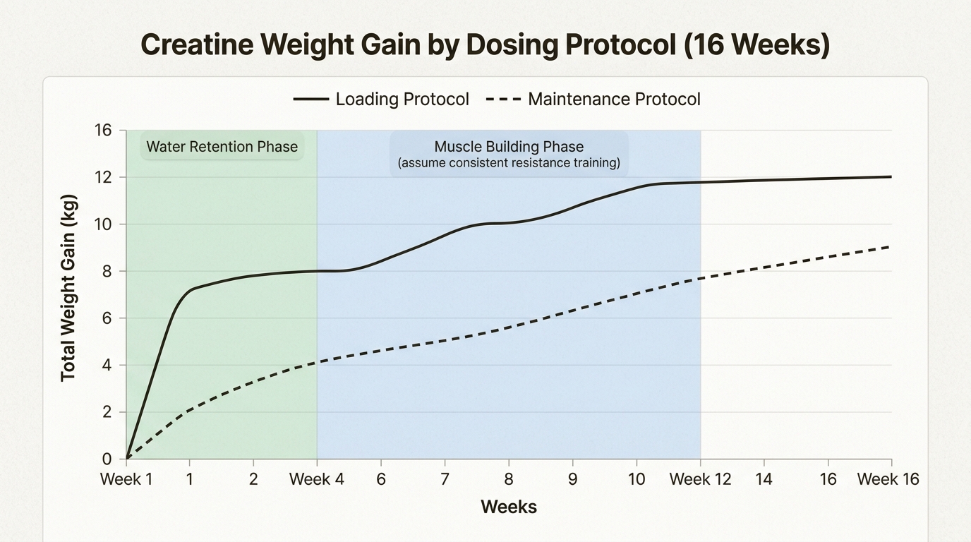 Week-by-week weight gain patterns for loading versus maintenance protocols.
