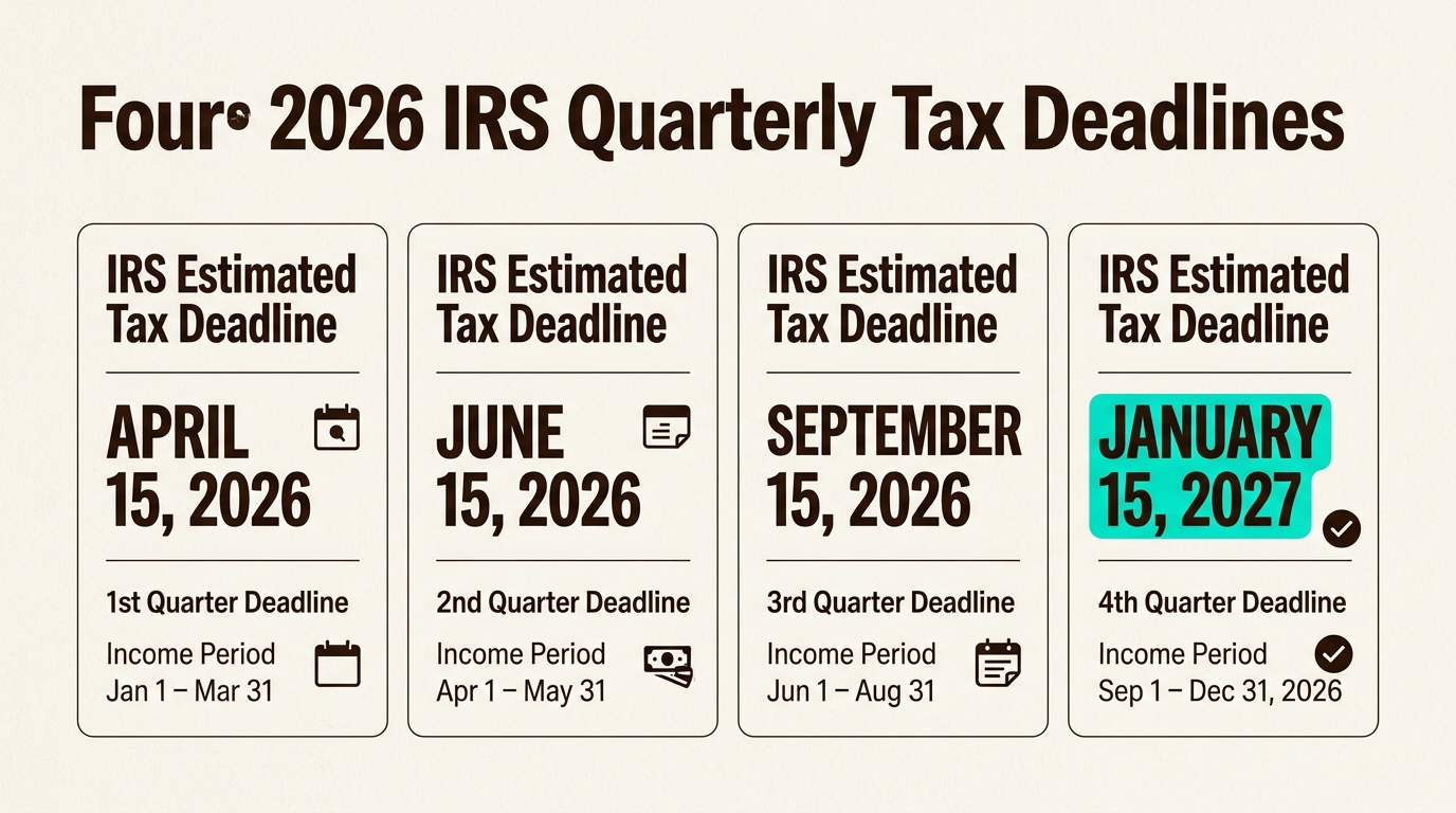 Four 2026 IRS quarterly tax deadlines for freelancers to avoid penalties.