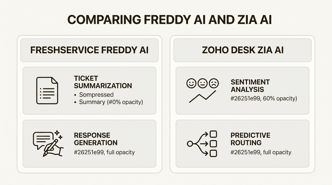 Comparación de las capacidades de Freshservice Freddy AI y Zoho Desk Zia AI