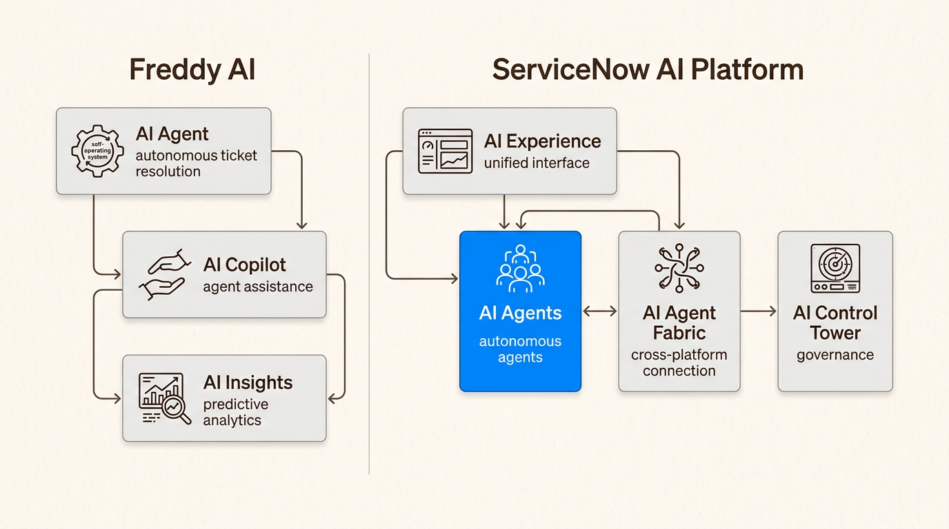 Freddy AI se concentre sur l'automatisation du support informatique tandis que ServiceNow AI Platform couvre l'orchestration à l'échelle de l'entreprise