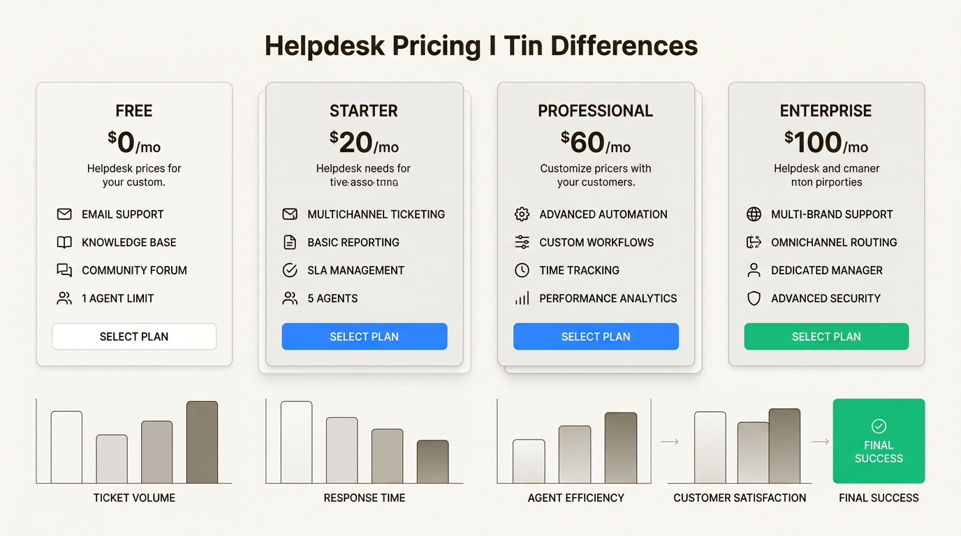 Gráfico comparativo de precios de helpdesk que muestra los diferentes niveles de plan