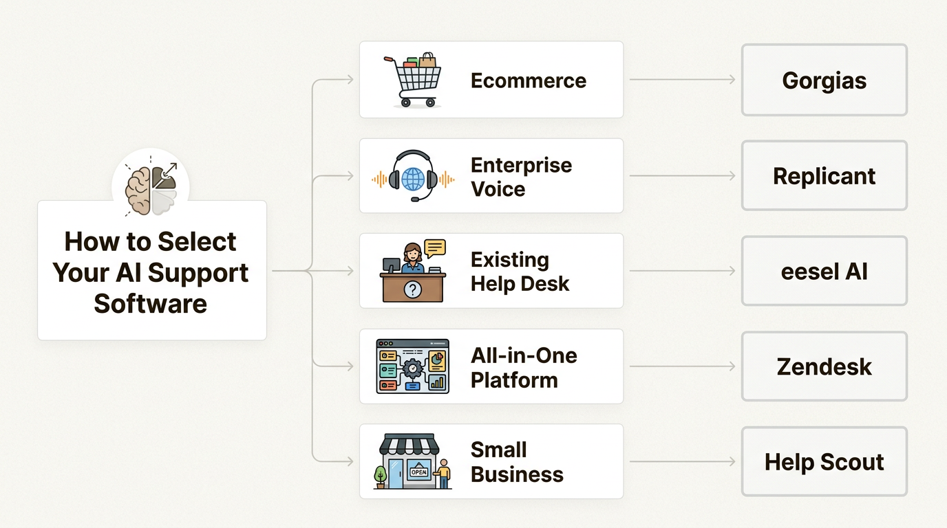 Árvore de decisão para selecionar ferramentas de automação de IA por setor