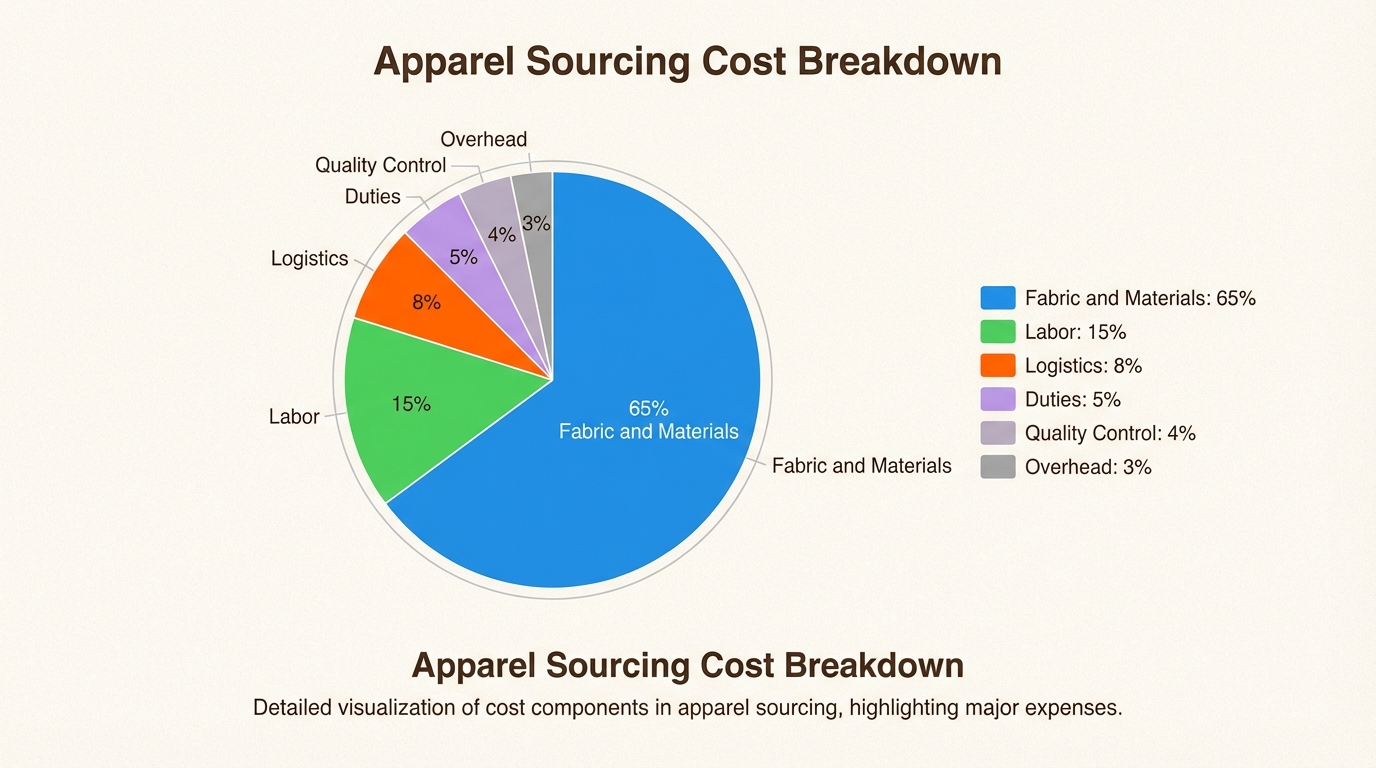 Cost breakdown showing fabric and materials as the largest portion of garment costs