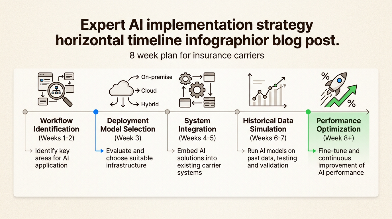 Un plan de mise en œuvre structuré de huit semaines aide les fournisseurs d'assurance à atténuer les risques techniques tout en réalisant rapidement des améliorations opérationnelles mesurables.