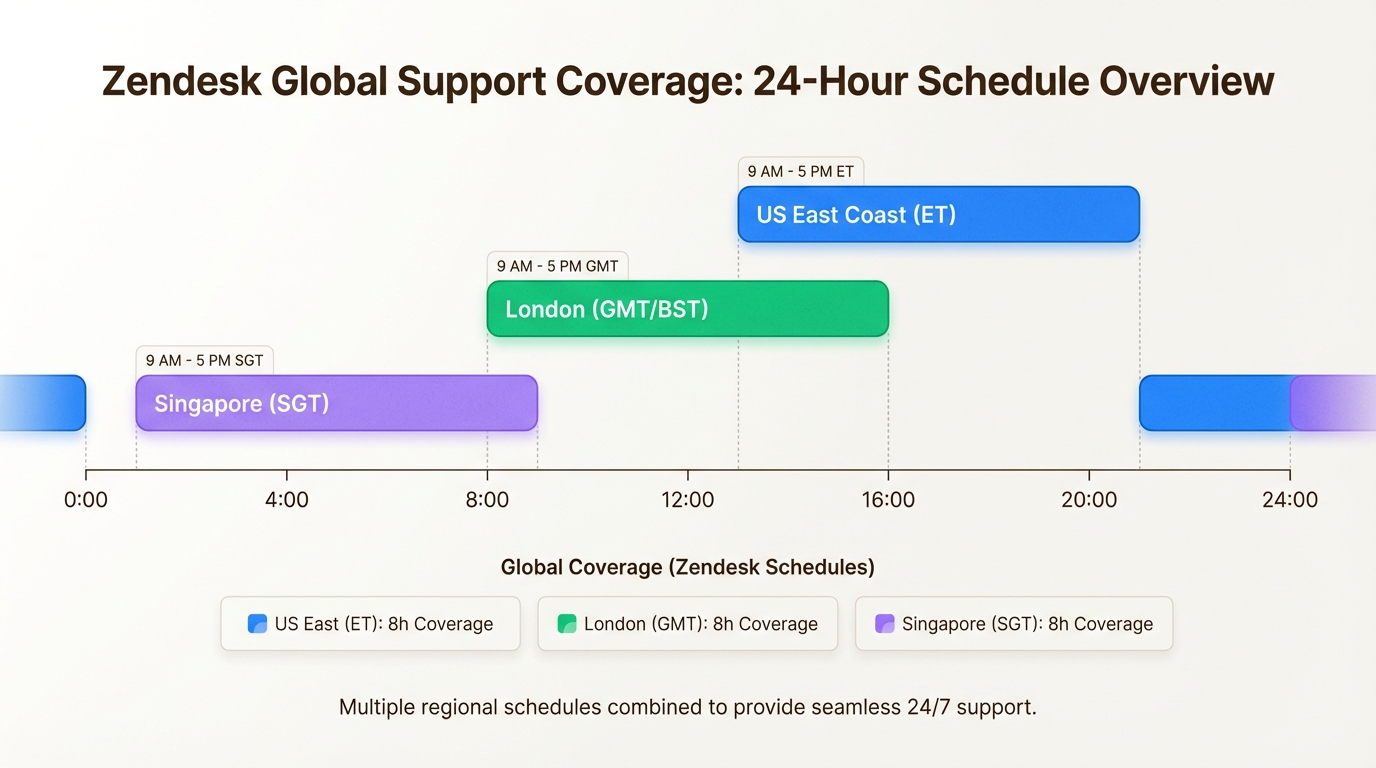 Visualizar horários comerciais sobrepostos em regiões globais ajuda os administradores a configurar vários horários para manter a cobertura de suporte contínua.