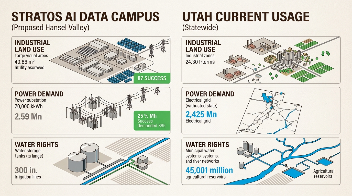 This infographic reveals how the Stratos project's immense resource demands will overwhelm Utah's existing infrastructure and natural resources.