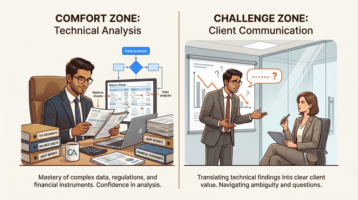 Bridging the gap between technical accounting mastery and the verbal communication skills required for high-level client interactions.