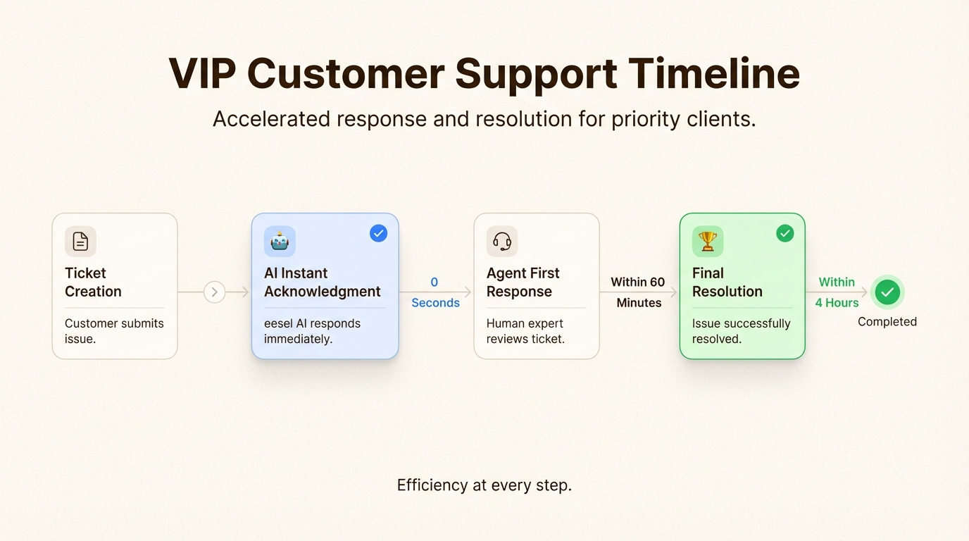 Cronograma que muestra cómo la velocidad de la IA combinada con la experiencia humana satisface las expectativas del cliente VIP