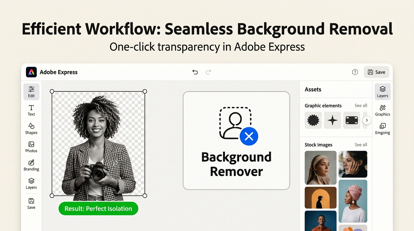 Adobe Express simplifies background removal, allowing users to quickly integrate transparent cutouts into their design projects.