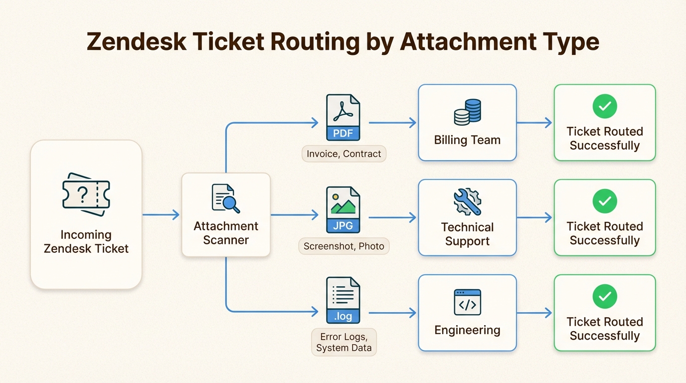 Flujo de trabajo para el enrutamiento automático de tickets basado en la detección del tipo de adjunto