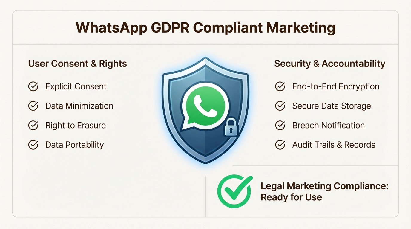 Privacy regulations and WhatsApp's 24-hour rule keep your marketing legal and protect your business reputation.