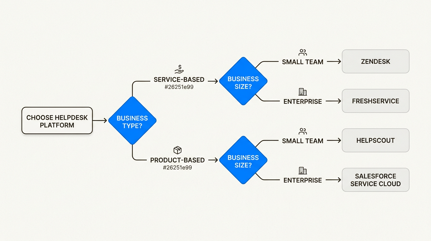 Diagrama de flujo de decisión para seleccionar el software de helpdesk adecuado