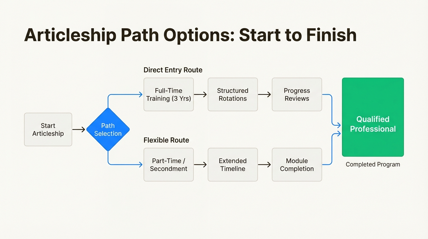 Students can choose between traditional CA firms or industrial training including startups after completing 18 months