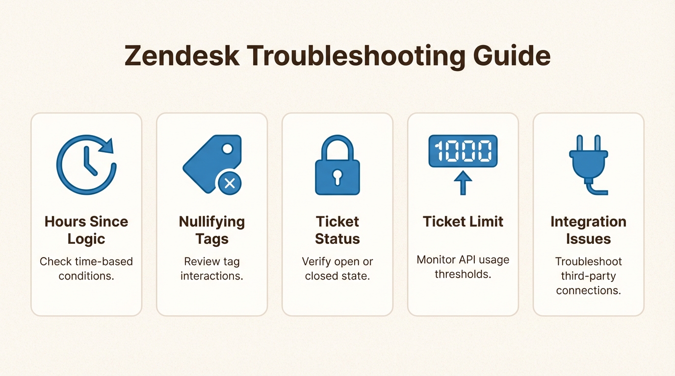 Referencia rápida para los puntos de fallo comunes de la automatización de Zendesk y sus soluciones