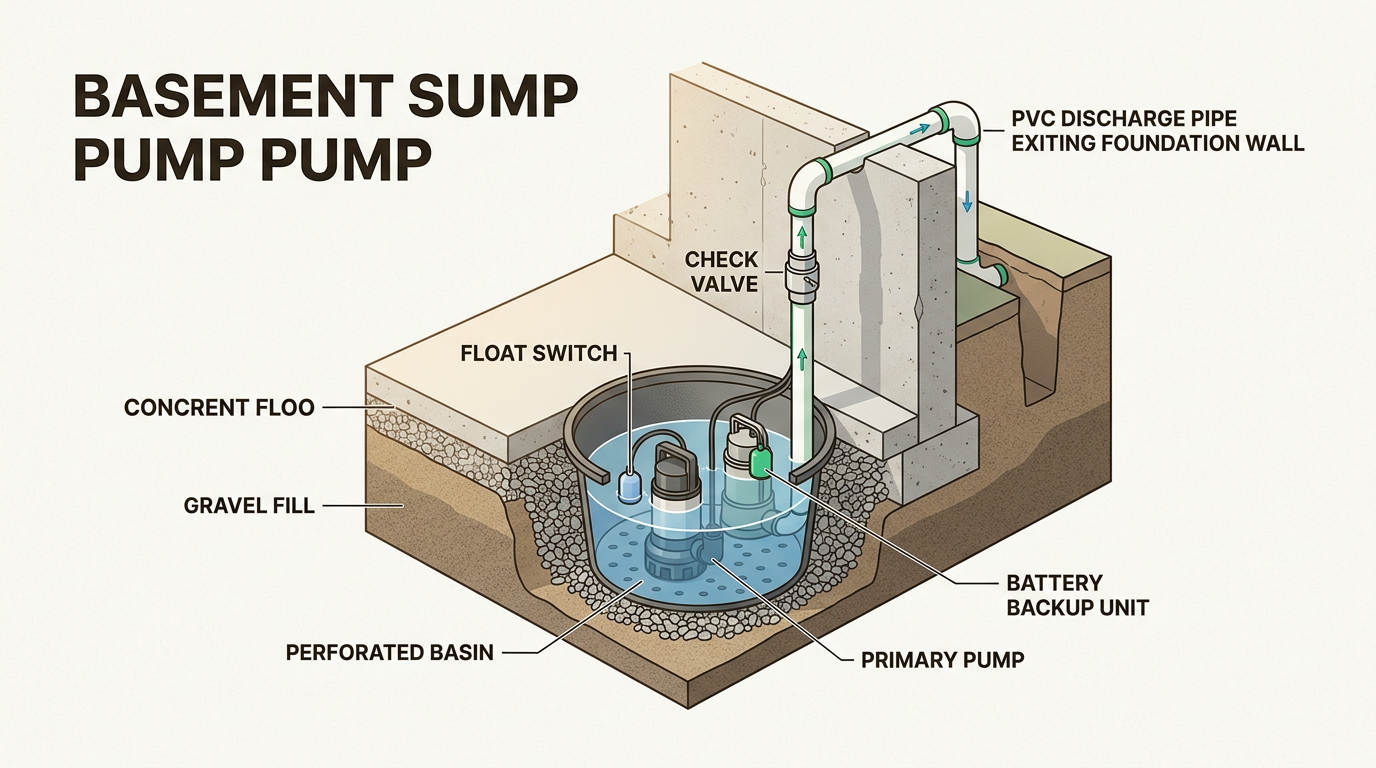 Expert basement waterproofing advice demonstrates how A reliable sump pump with a battery backup provides essential protection against flooding during heavy storms and power outages.