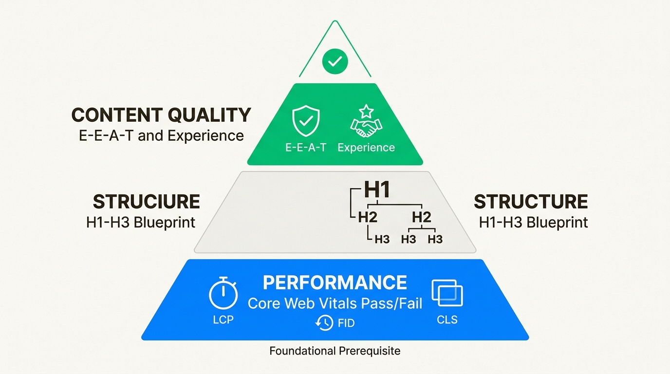 Google 2026 SEO filter hierarchy: performance first, then content quality