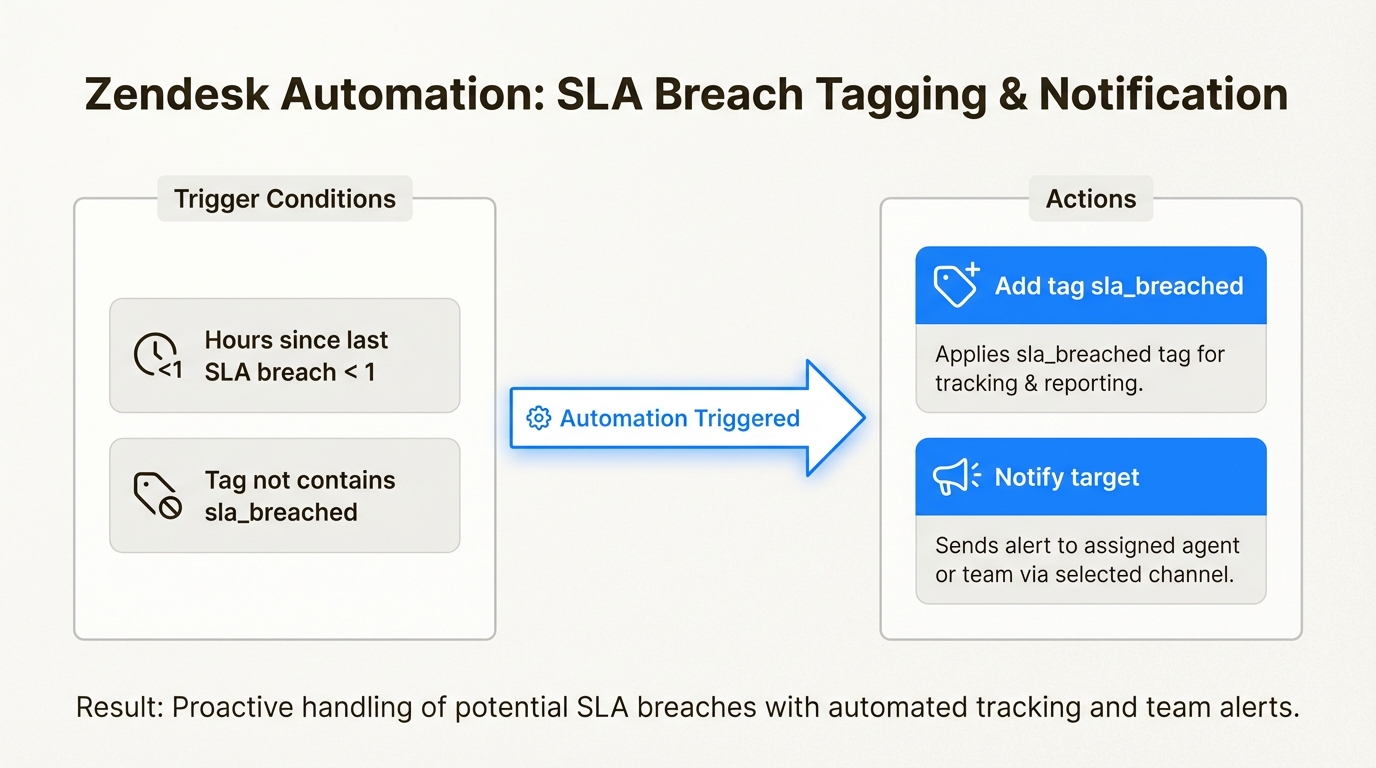 Zendesk automation workflow for SLA breach tagging
