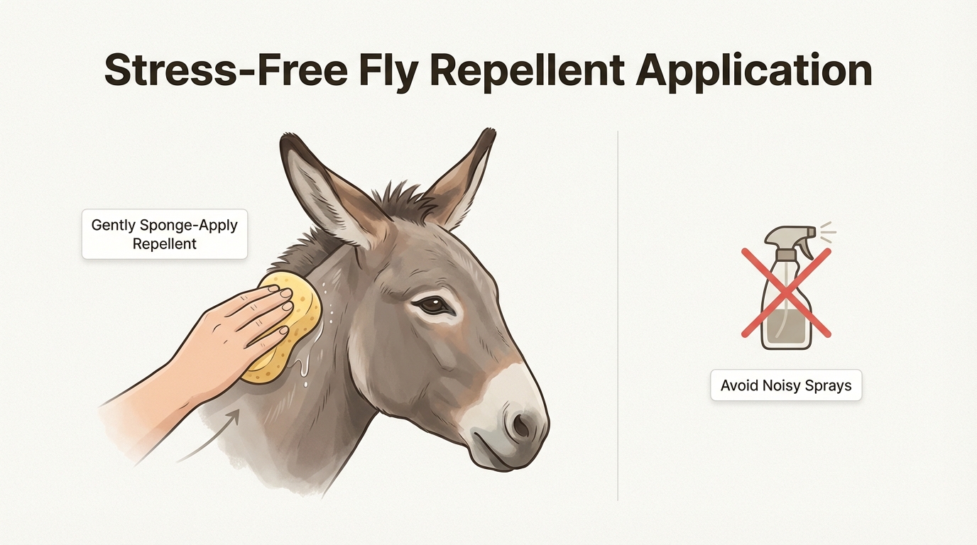 Applying repellent with a sponge for spray-shy donkeys