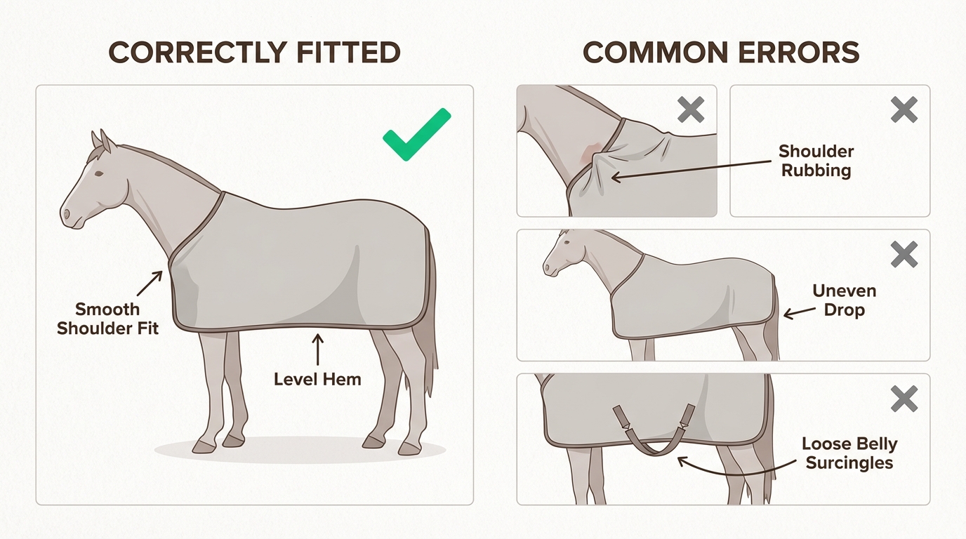 Visual comparison of correct and incorrect blanket fits showing pressure points