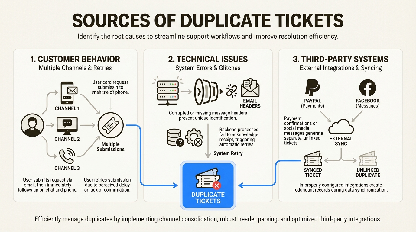 Visual breakdown of why duplicate tickets happen in support systems