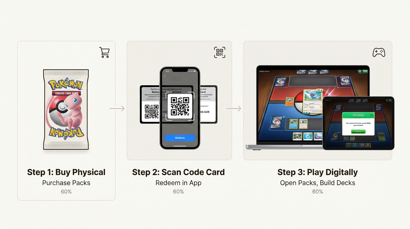 The code card system bridges physical and digital play, allowing trainers to expand their digital collection with every physical pack.