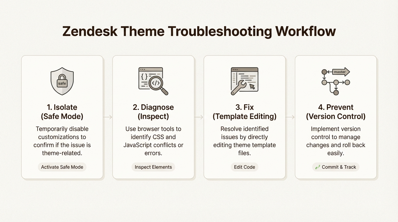 Zendeskの表示エラーを解決し、コードの競合を防ぐためのワークフロー