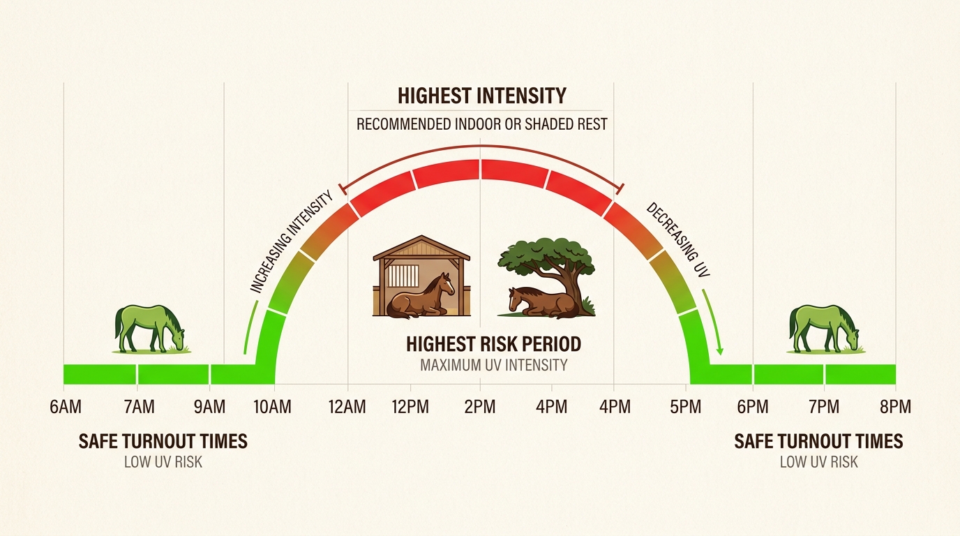 Scheduling turnout to avoid peak solar hours is a simple yet effective way to minimize cumulative UV damage.