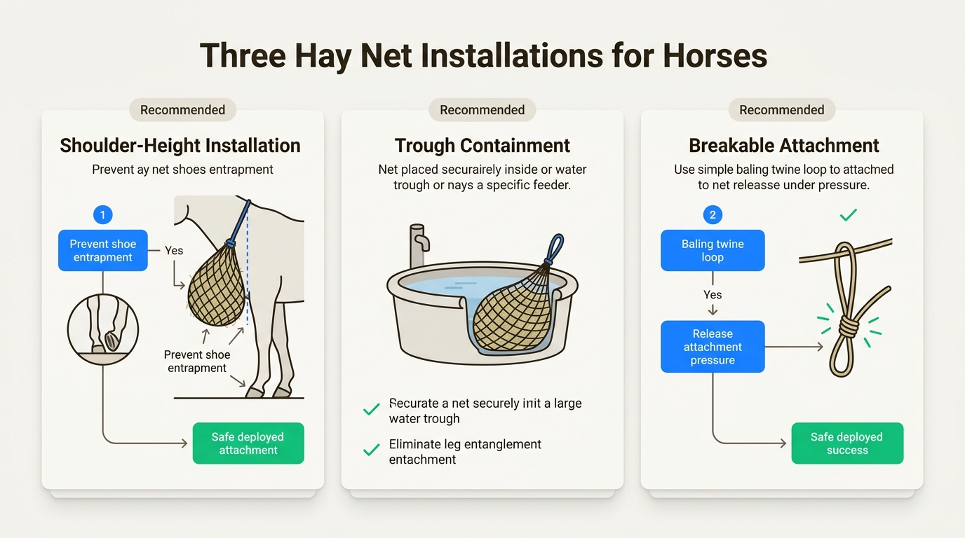 Implement these three essential hay net installation methods to prevent injuries and ensure your shod horse's safety.