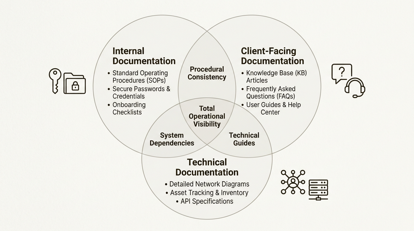 Understanding how internal, client-facing, and technical documentation overlap ensures your team has a complete view of every client environment.