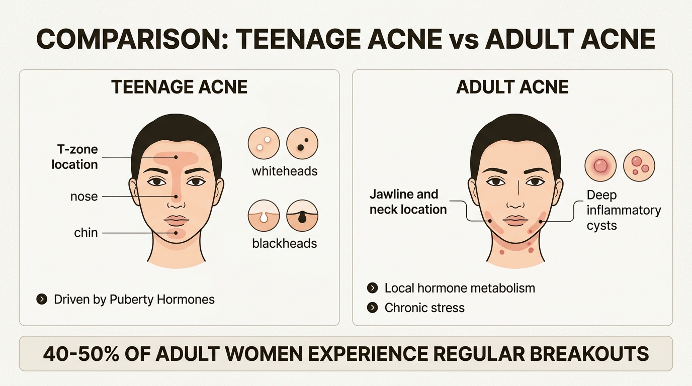 Understanding the distinct characteristics of adult versus teenage acne is crucial for effective, targeted treatment strategies.