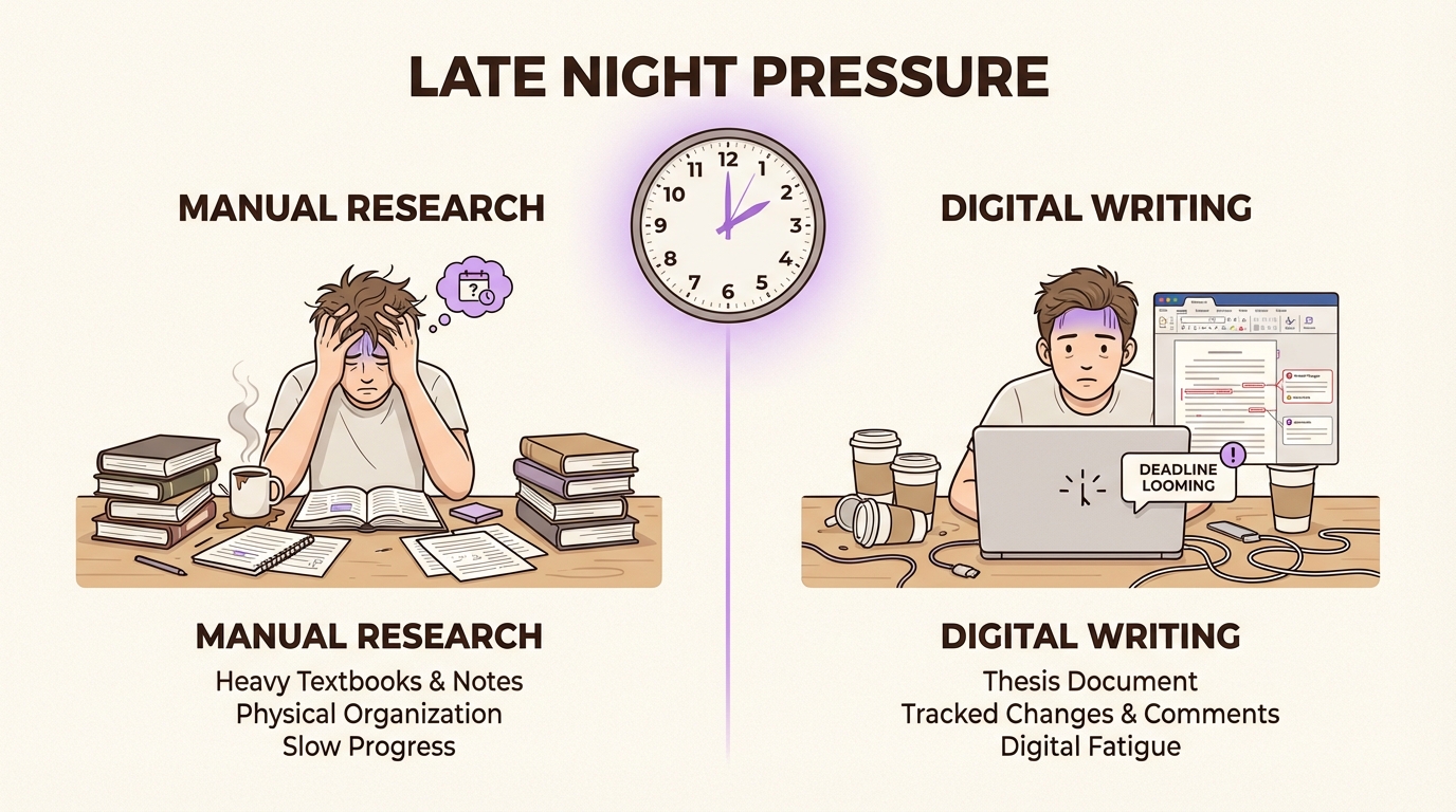 The dual burden of finals and thesis work creates a perfect storm of academic stress