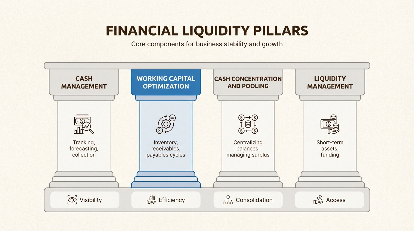 The four pillars form the foundation of effective treasury operations