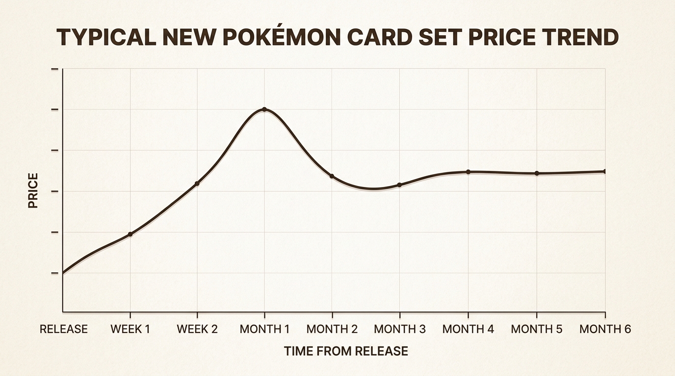 Waiting for Pokémon card prices to stabilize after release, as shown here, helps collectors avoid overpaying during initial hype.