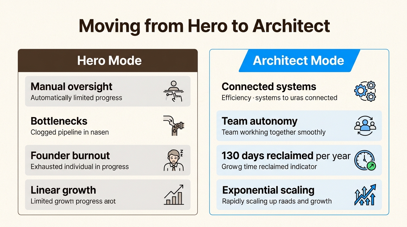 Understand the critical shift from manual, founder-dependent operations to strategic system design for sustainable business scaling.