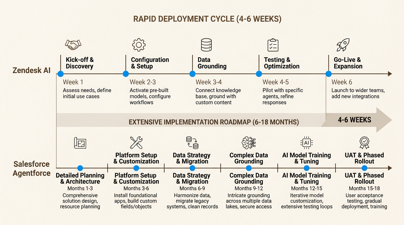 Comparación de la velocidad de implementación que muestra el cronograma de implementación más rápido de Zendesk