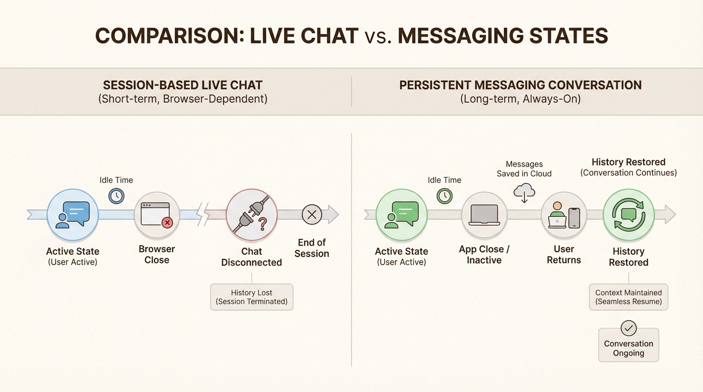 Comparaison côte à côte des comportements de délai d'attente du chat et de la messagerie.