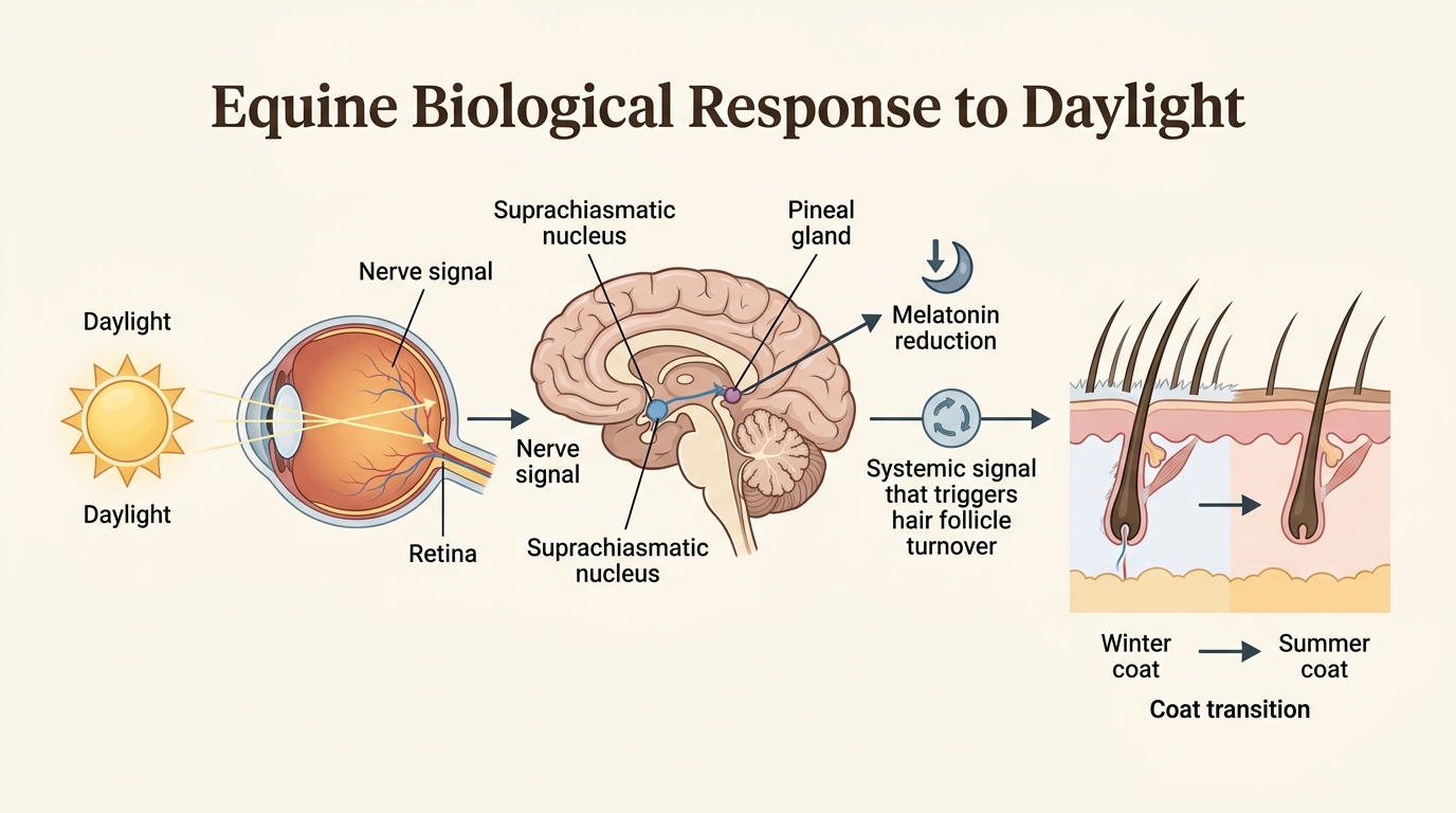 Understanding the light-driven hormonal cascade helps owners predict and support the natural timing of their horse's spring coat change.