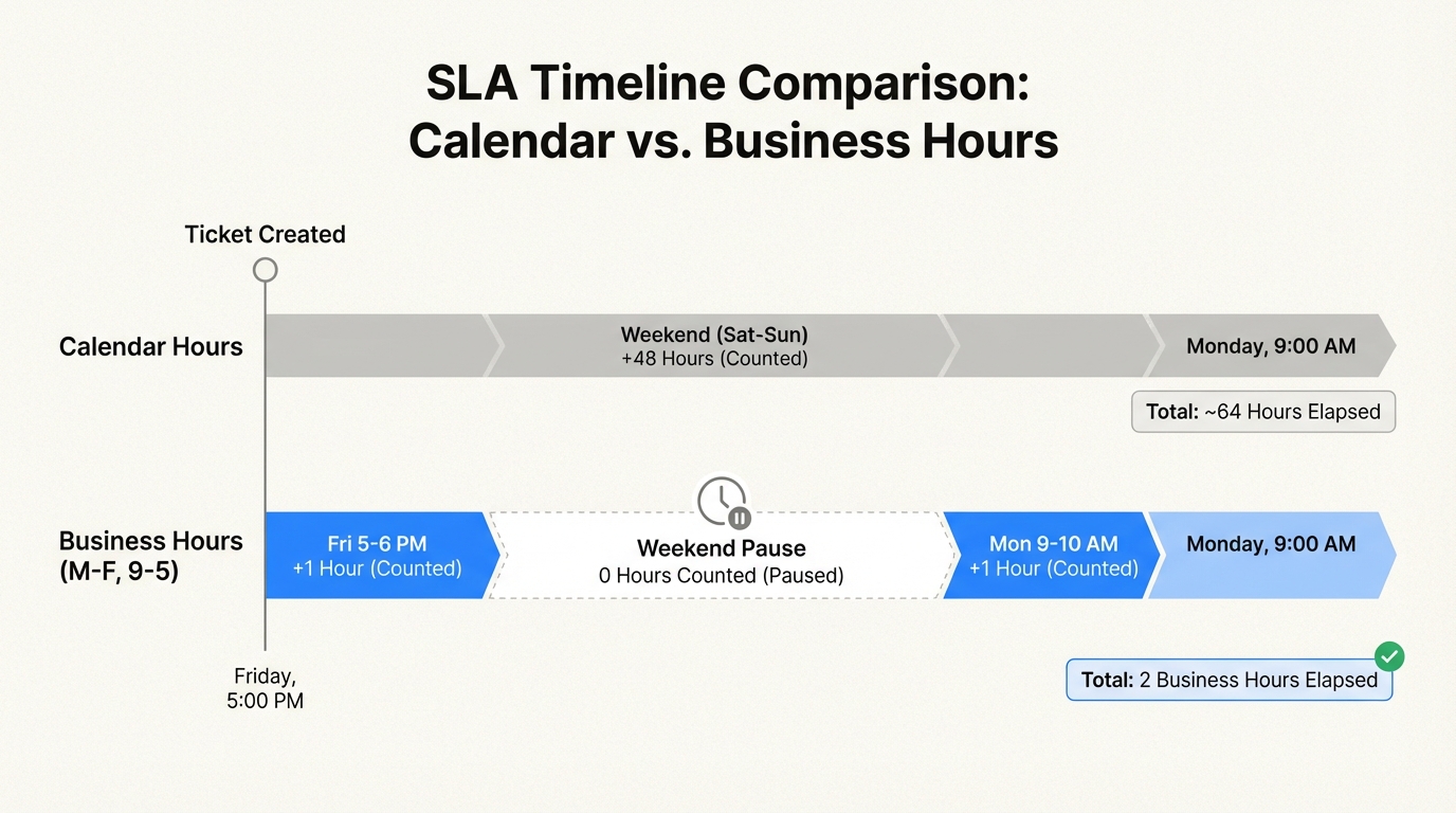Horario laboral que pausa los relojes de SLA durante los períodos no laborables