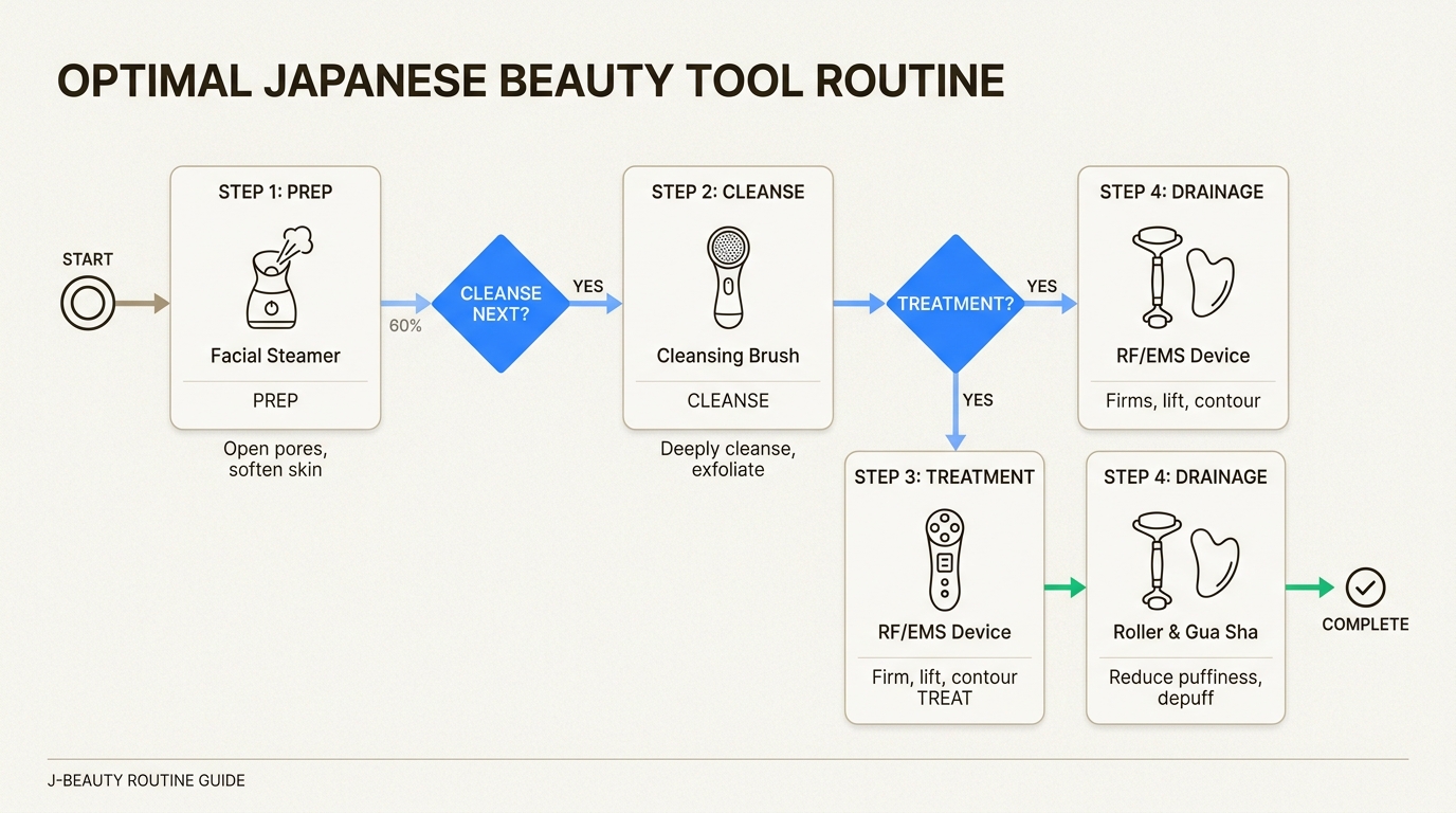 Follow this structured routine to ensure each J-beauty tool enhances the next, maximizing product efficacy and skin benefits.