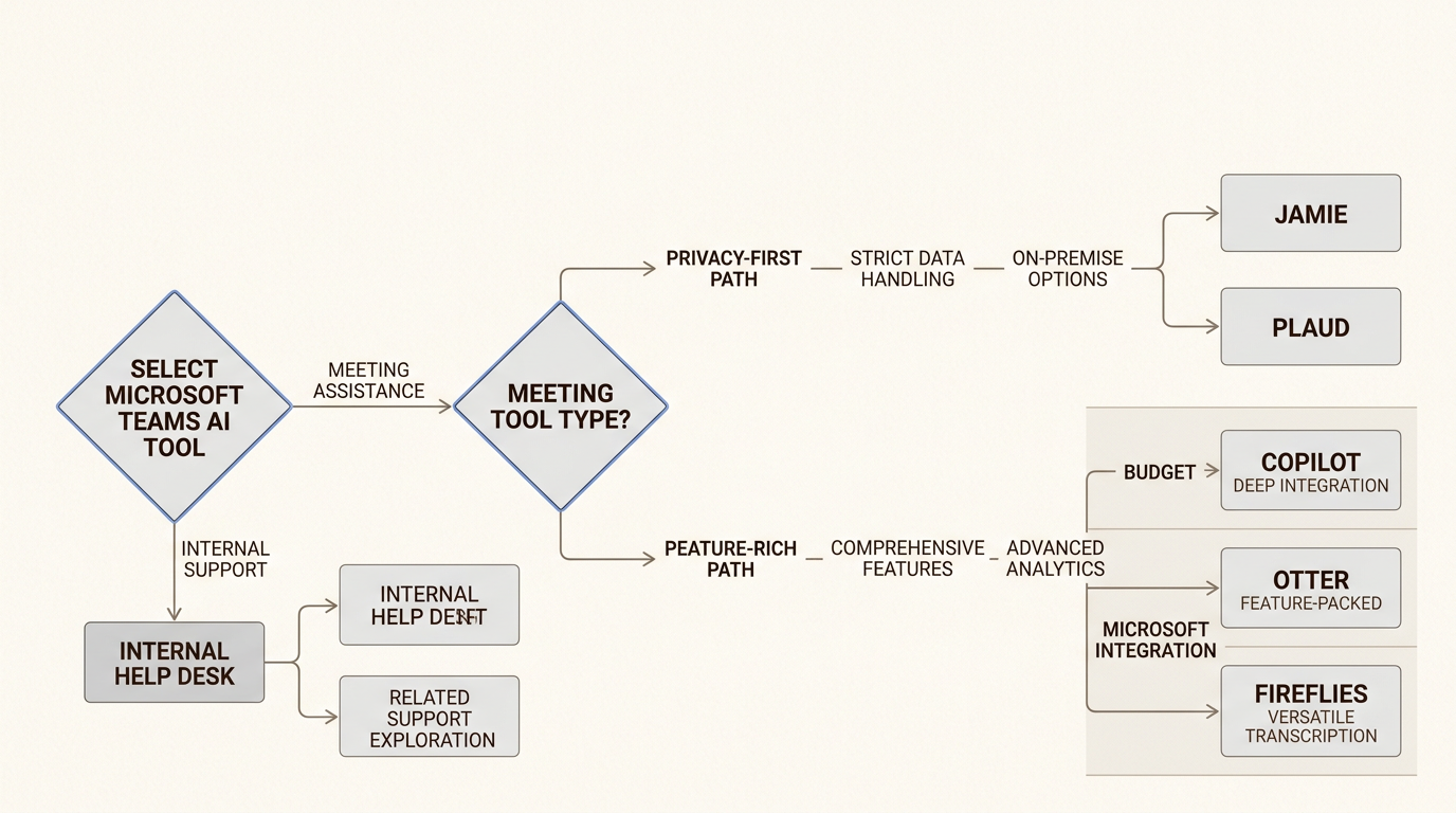 Marco de decisión que compara las contrapartidas de privacidad, integración nativa y funcionalidad de soporte.