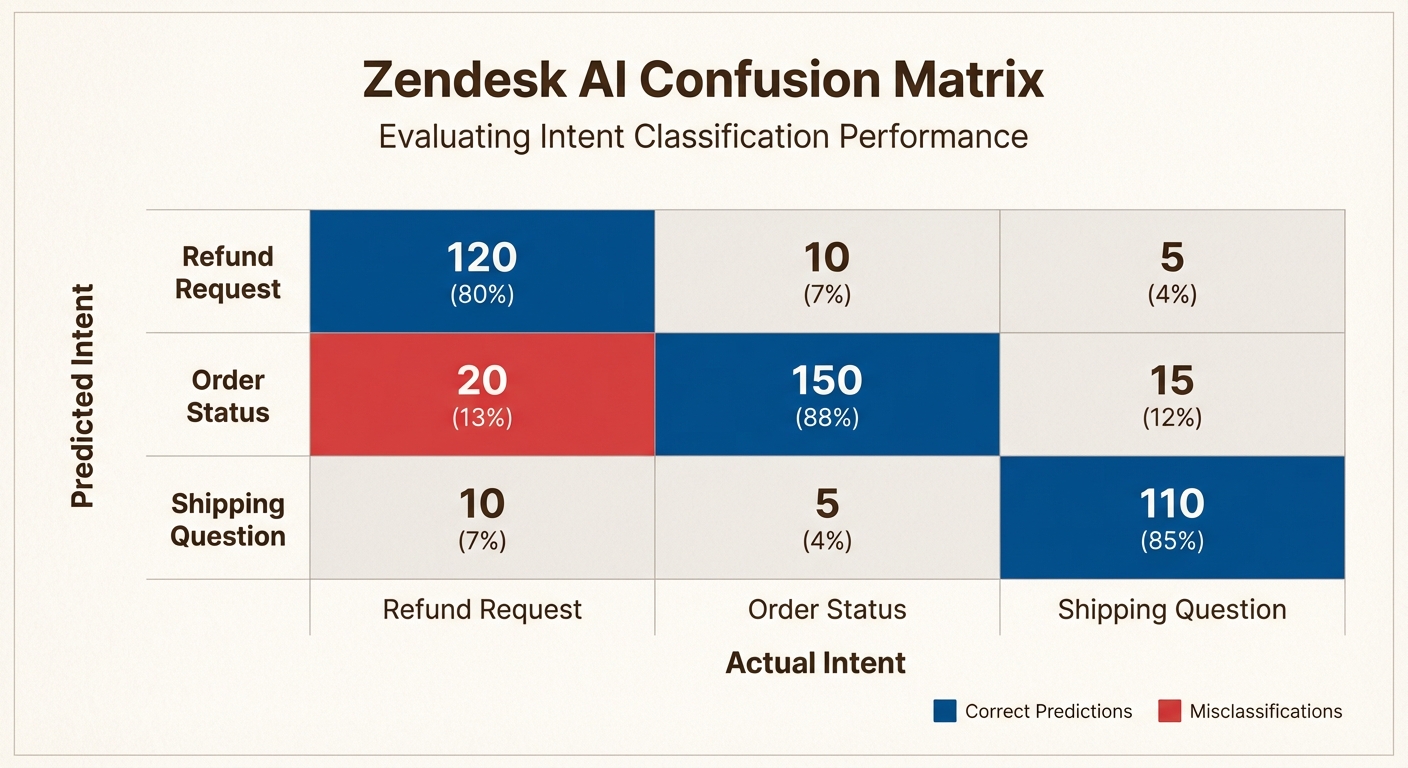 Diese Rastervisualisierung hilft Ihnen, genau zu erkennen, welche Kundenabsichten von Ihrem KI-Agenten falsch klassifiziert werden.