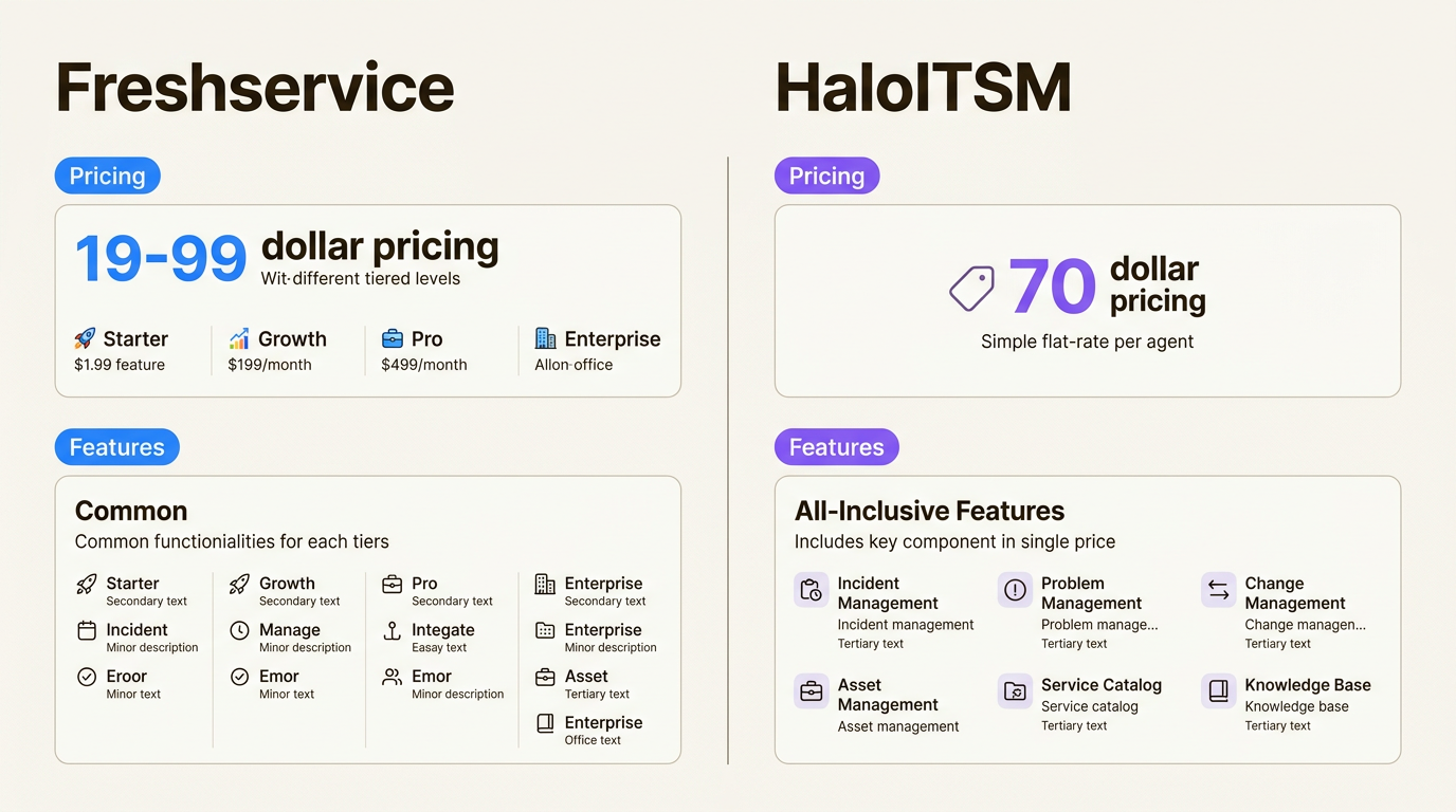 Precios modulares de Freshservice frente al modelo de características todo incluido de HaloITSM