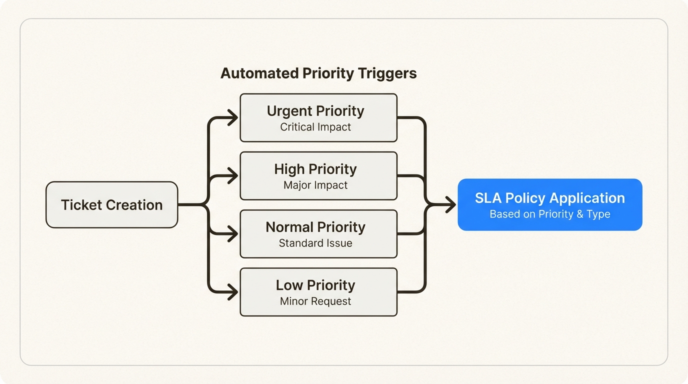 Fluxo de trabalho de prioridade de ticket para ativação de SLA