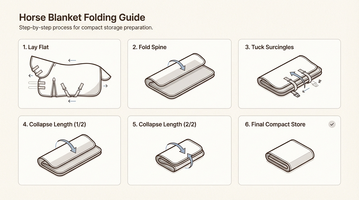 Mastering the six-step folding technique prevents fabric stress and maximizes space in your tack room storage containers.